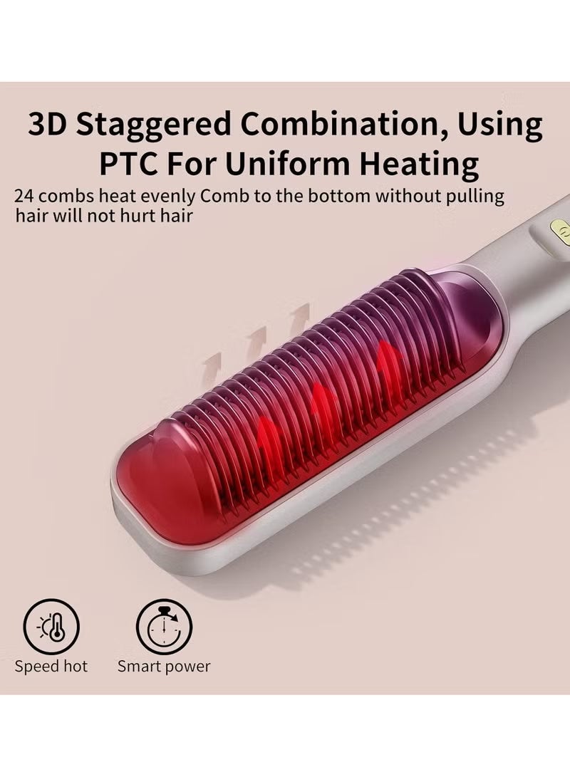 مكواة فرد الشعر مع مشط مدمج، فرشاة فرد 2 في 1، مثالية للسفر المنزلي، صالون احترافي، إعدادات حرارة مزدوجة، مكواة فرد الشعر بخطوة واحدة، فرشاة حرارية أيونية قوية من السيراميك التورمالين لجميع أنواع الشعر. - Image 5