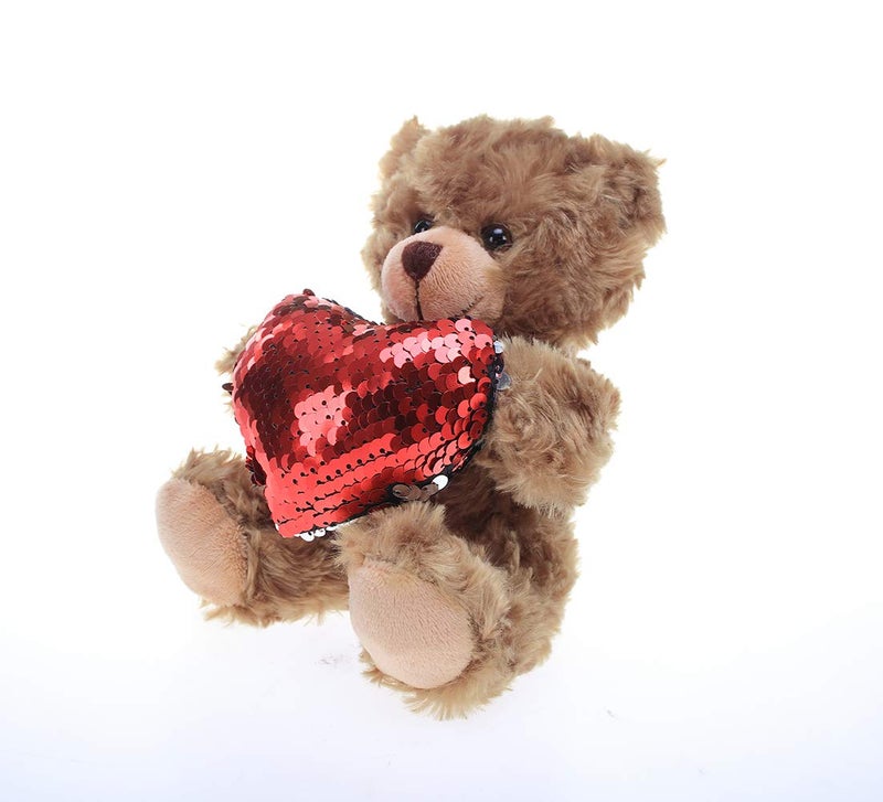 Plushland Stuffed Mocha Heart Bear - Plush Bear Toy for Kids & Adults - Embroidered Heart Pillow - Brown-6 inches (Red Heart) - Image 2