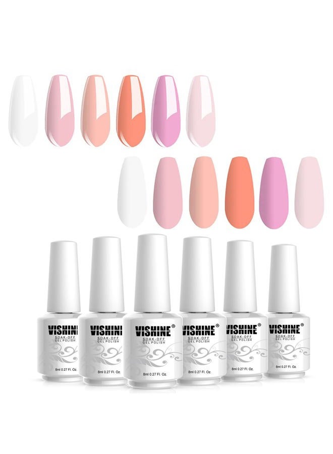 Vishine طقم طلاء أظافر جل 6 قطع - أبيض، وردي، خوخي - مجموعة مانيكير جل UV - فن الأظافر - Image 4