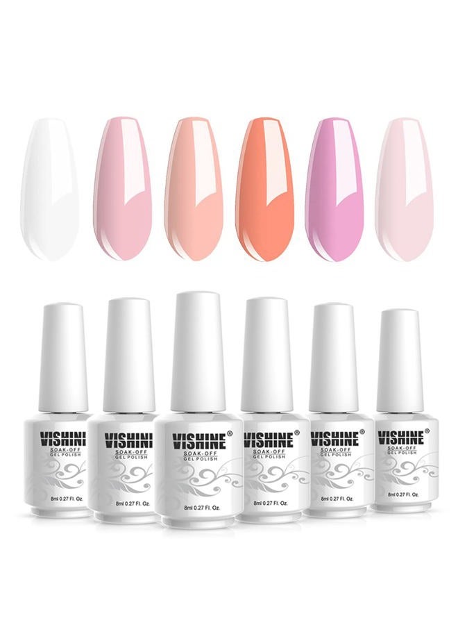 Vishine طقم طلاء أظافر جل 6 قطع - أبيض، وردي، خوخي - مجموعة مانيكير جل UV - فن الأظافر - Image 2