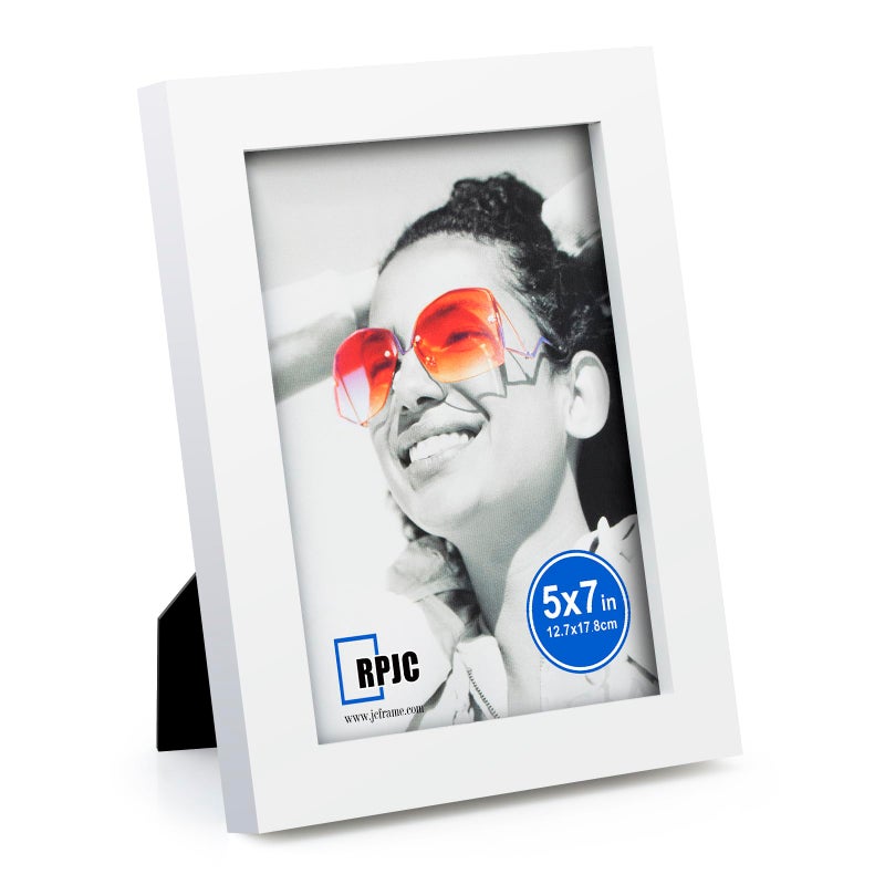 RPJC RPJC 5x7 Inch Picture Frame Made of Solid Wood High Definition Glass for Table Top Display and Wall Mounting Photo Frame White