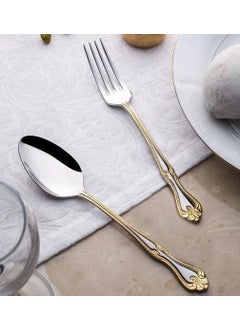 Nehir Lalezar Gold Plain 30 Piece Fork Spoon Set 