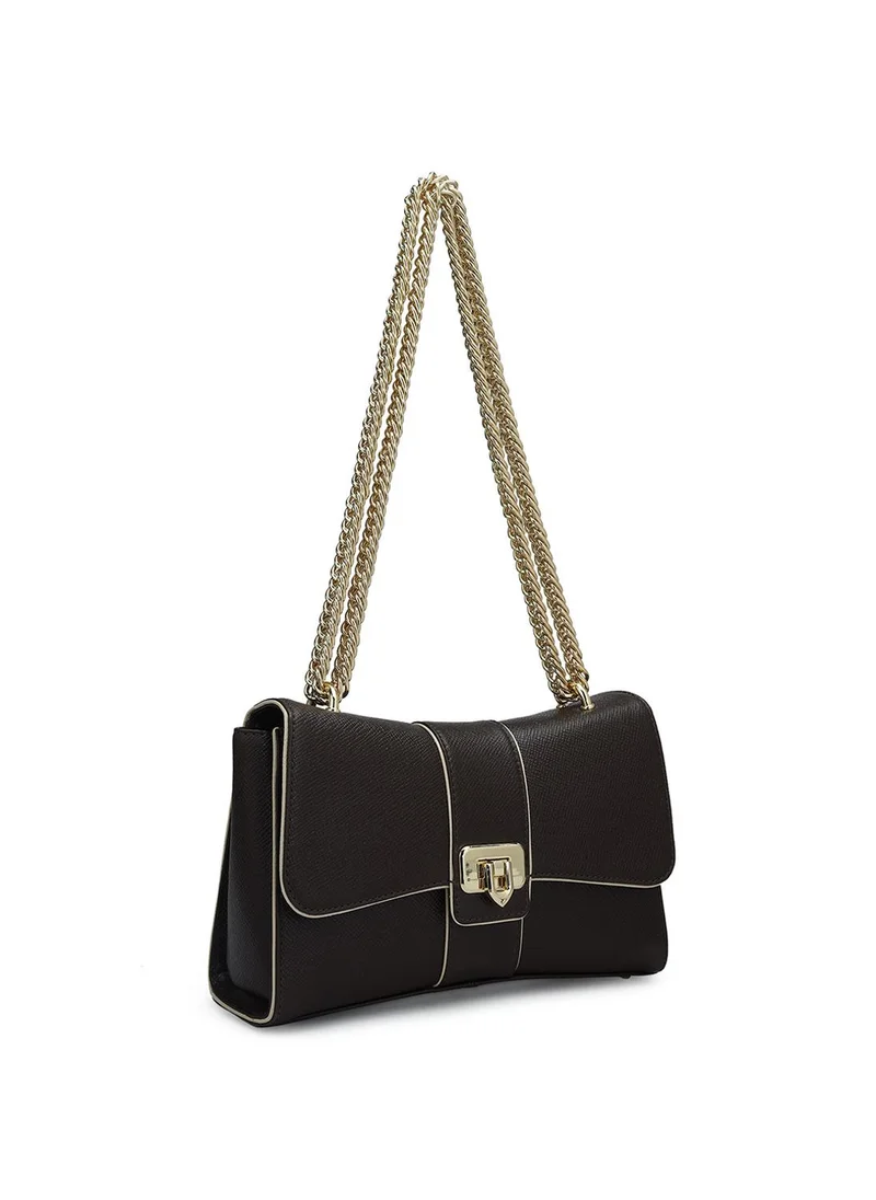 دا ميلانو حقيبة جلد طبيعي بنية اللون بحمالة كتف