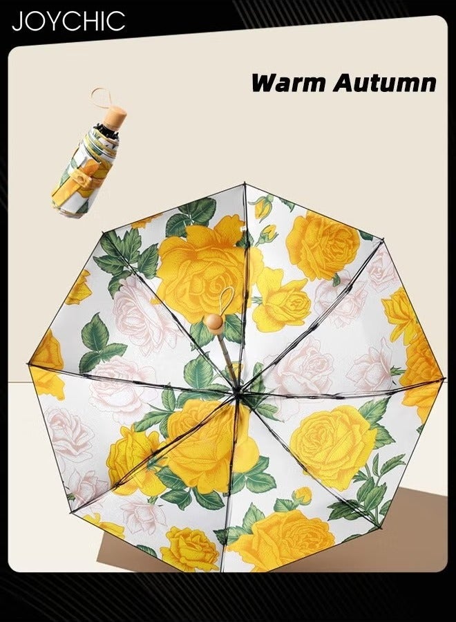 Joychic 8 Ribs Printing UPF50+ UV Protection Umbrella 5 Fold Small Compact Sun and Rain Umbrella Multicolor - Image 1