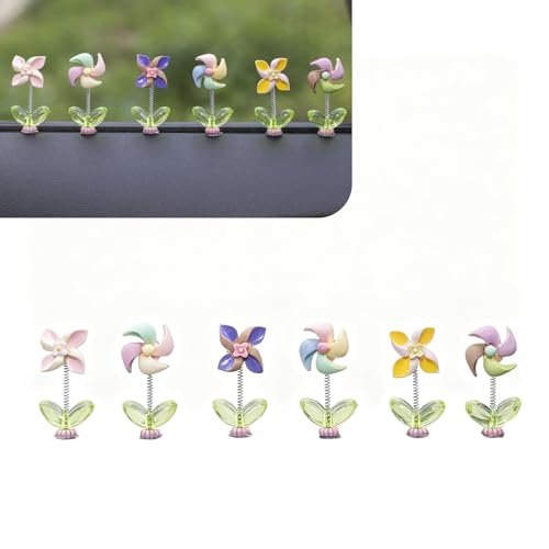 Hugwits 6 PCS Cute Windmills Car Dashboard Ornaments Fun Shaking Head Windmills Decor for Car Interior Mirrors Creative Vehicle Screen Display Decoration Universal for Most Cars Multicolored - Image 1