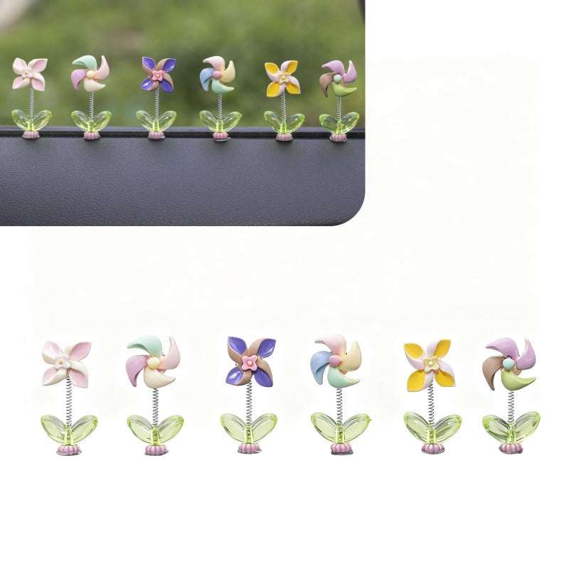 Hugwits 6 PCS Cute Windmills Car Dashboard Ornaments Fun Shaking Head Windmills Decor for Car Interior Mirrors Creative Vehicle Screen Display Decoration Universal for Most Cars Multicolored - Image 3