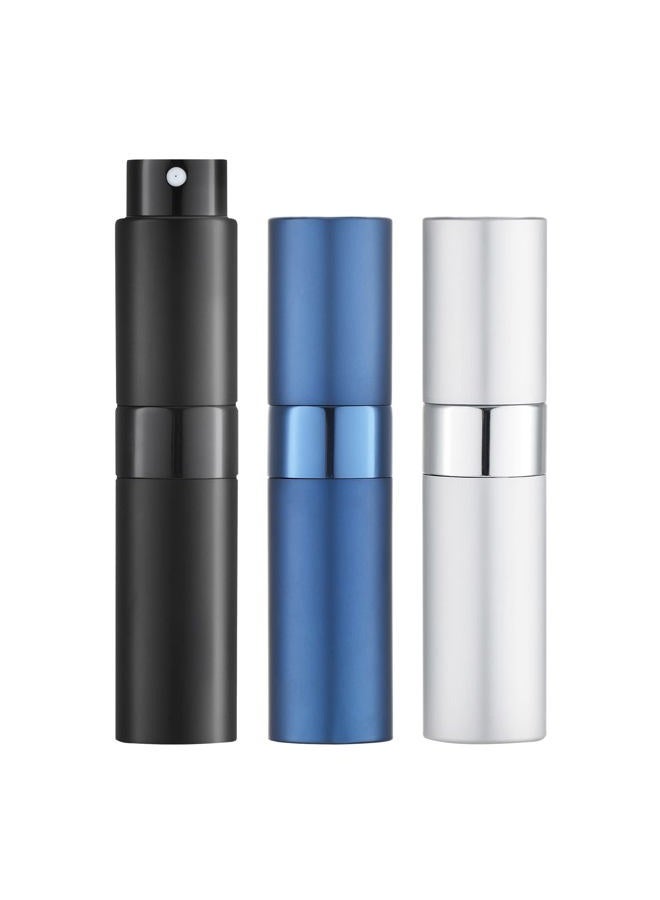 LISAPACK 8ML Atomizer Perfume Spray Bottle for Travel (3 PCS) Empty Cologne Dispenser, Portable Sprayer (Black, Silver, Blue) - Image 1