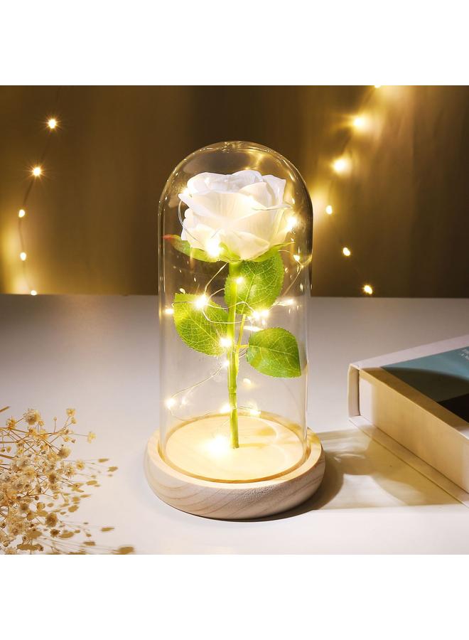 Bluejw Eternal Flower Glass Cover Simulation Rose Flower Ornaments Night Light Creative Christmas Valentine's Day Tanabata Festival Creative Gift - Image 1