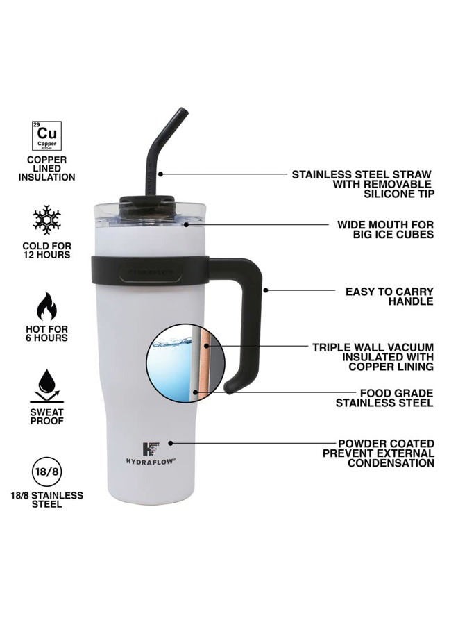 Hydraflow Capri - 40oz Tumbler with Straw - Triple Wall Vacuum Insulated Tumbler - Insulated Smoothie Cup - Stainless Steel Tumbler - Reusable Tumbler with Lid - Powder Graphite - Image 2