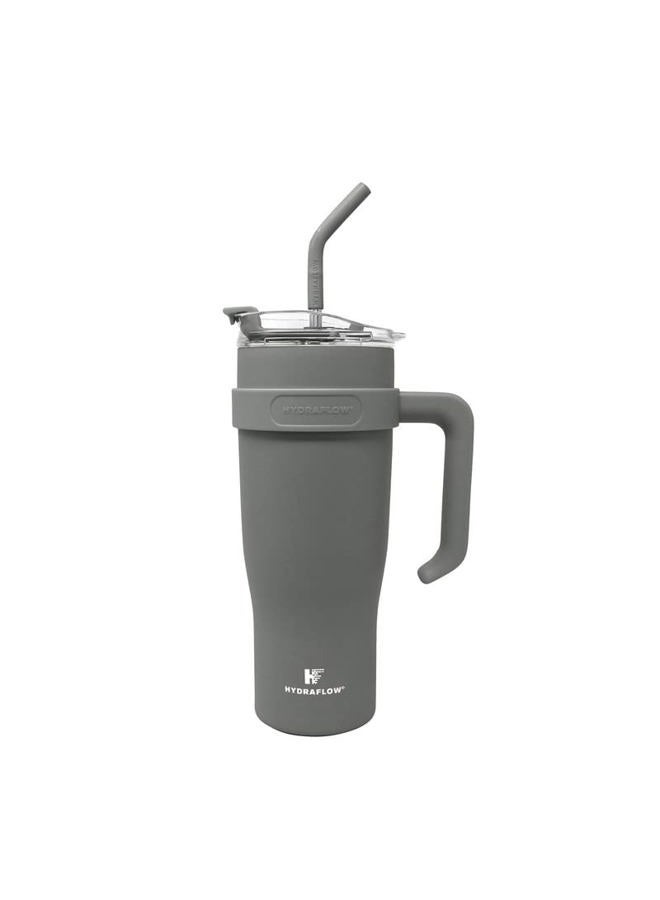 Hydraflow Capri - 40oz Tumbler with Straw - Triple Wall Vacuum Insulated Tumbler - Insulated Smoothie Cup - Stainless Steel Tumbler - Reusable Tumbler with Lid - Powder Graphite - Image 1
