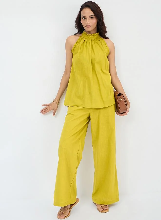 Femmella Citrine Green Cotton Halter Neck Top