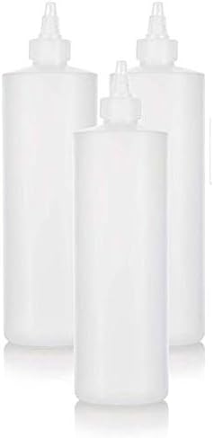 JUVITUS 16 oz Twist Top Spout Natural Clear Refillable Plastic Squeeze Bottle (3 pack)
