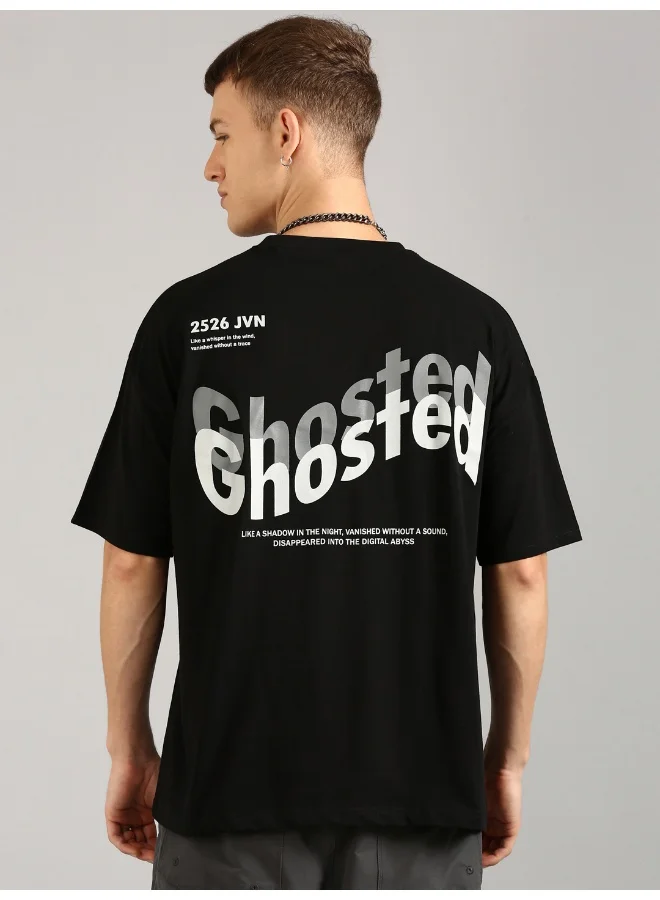جوفن JOVEN Men Black Printed Oversized T-Shirt