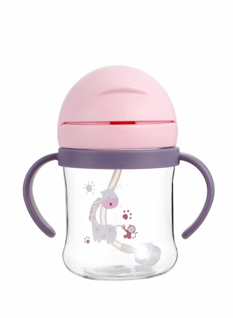Suntown Sippy Cups for Toddlers 250ML, 360¬∞ Water Leak Proof Weighted Straw Cup with Handle Water Bottle Soft Spout Learner Cup with Graduated Anti-choking Handle Water Bottle Drop-resistant Cup (Pink) - Image 3