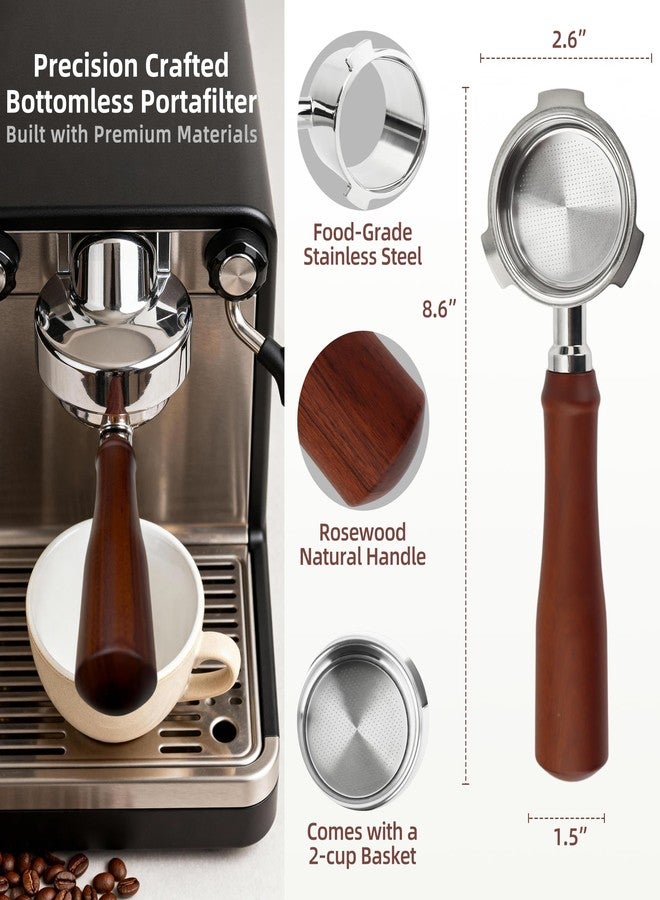 ShanSon Espresso 51mm Bottomless Portafilter with Stainless Steel 3 Ears Filter Basket,Natural Wood Handle,18g Filter Basket Included,for De'Longhi - Image 2