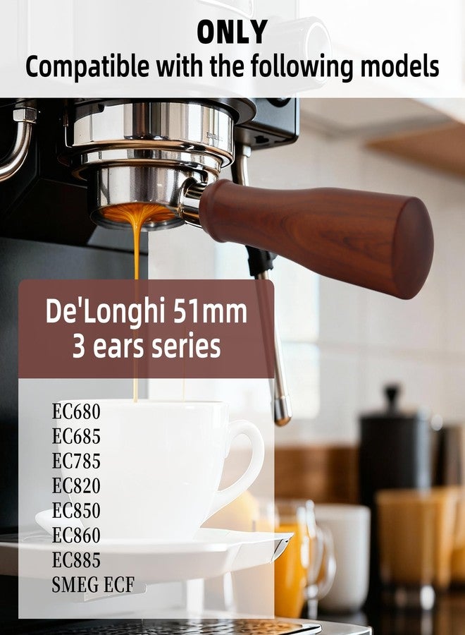 ShanSon Espresso 51mm Bottomless Portafilter with Stainless Steel 3 Ears Filter Basket,Natural Wood Handle,18g Filter Basket Included,for De'Longhi - Image 5