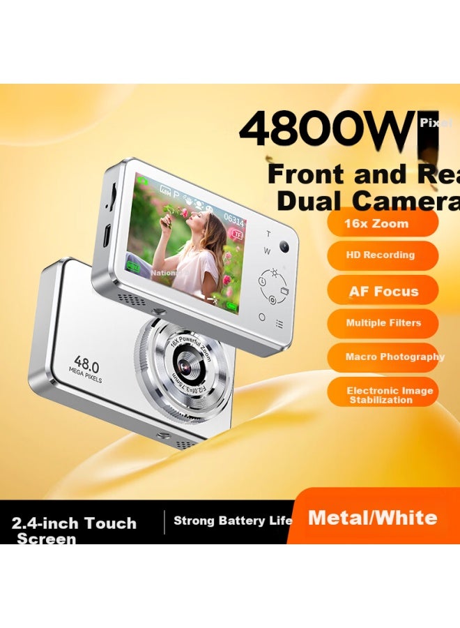 Benjie U9 Student Digital Camera With Touch Screen, Metal Body Campus Hd Travel Flat Ccd Front And Rear Dual Cameras 64gb White