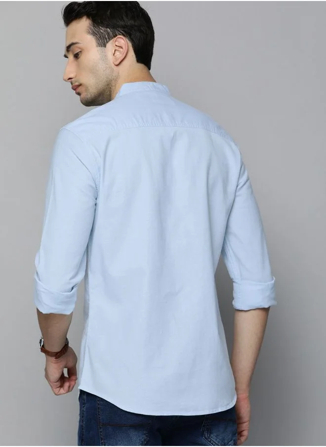 The Indian Garage Co Men Slim Fit Solid Full Sleeves Mandarin Collar Double Flap Pocket Casual Shirt