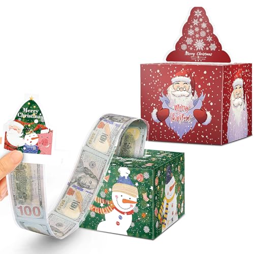 Jaywayang 2PCS Christmas Surprise Money Box for Cash Gift Merry Christmas Money Gift Box with Card and Cash Holder for Kids Adults DIY Fun Holiday Cash Box Includes 100Pcs Transparent BagsRed Green - Image 2