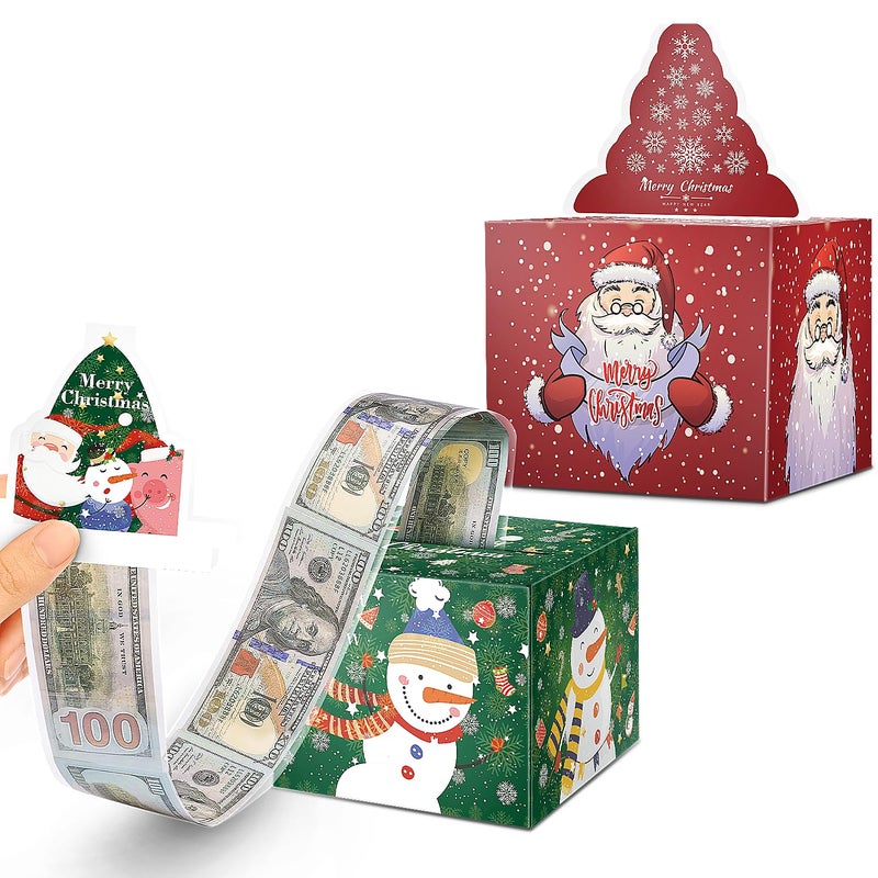 Jaywayang 2PCS Christmas Surprise Money Box for Cash Gift Merry Christmas Money Gift Box with Card and Cash Holder for Kids Adults DIY Fun Holiday Cash Box Includes 100Pcs Transparent BagsRed Green - Image 3