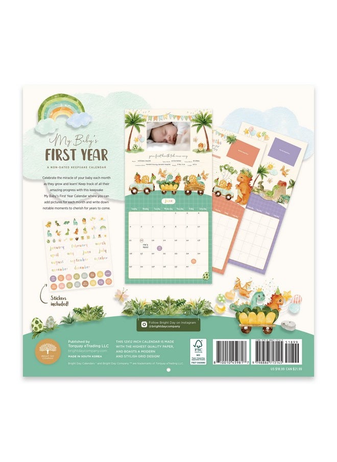 Bright Day Calendars - Baby'S First Year Calendar By Bright Day 1St Year Tracker Journal Album To Capture Precious Moments Milestone Keepsake For Baby Girl Or Boy Dinosaur - Image 1