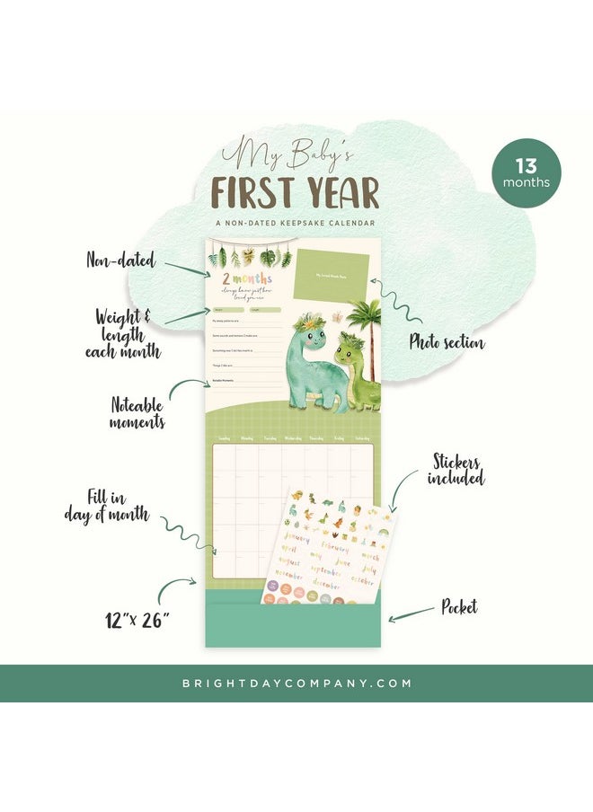 Bright Day Calendars - Baby'S First Year Calendar By Bright Day 1St Year Tracker Journal Album To Capture Precious Moments Milestone Keepsake For Baby Girl Or Boy Dinosaur - Image 1