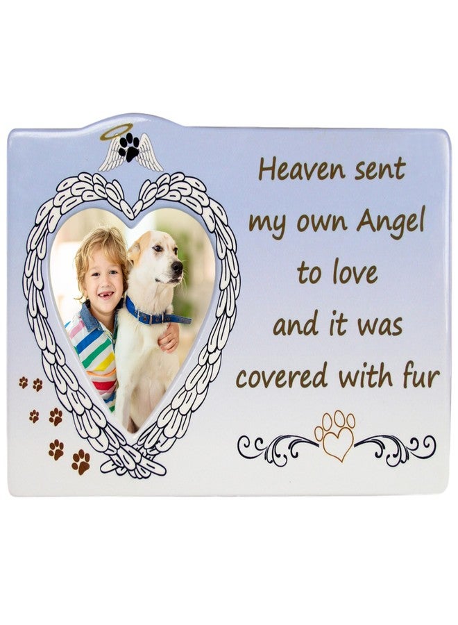 BANBERRY DESIGNS Pet Memorial Picture Frame - Heaven Sent My Own Angel to Love and it Was Covered with Fur - Heart Angel Wings - 8.5" W x 5.5" H - Holds a 3" D Photo. - Image 1