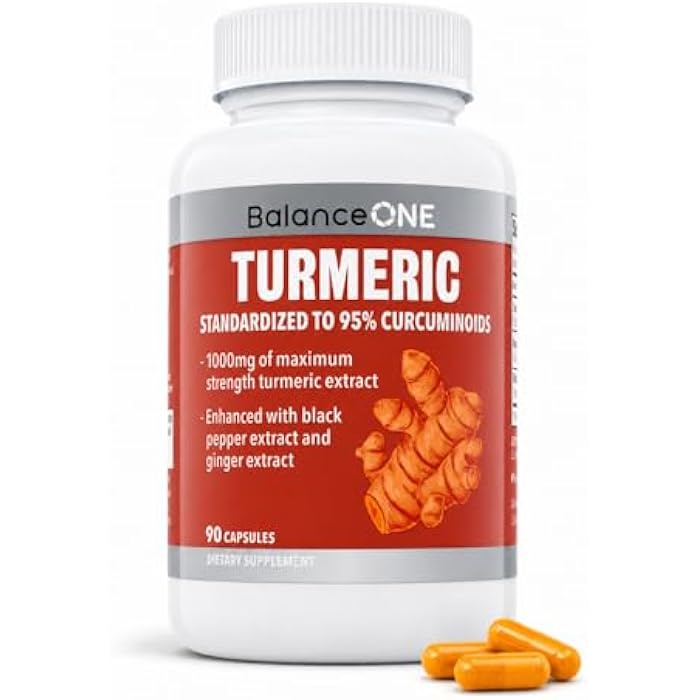 Balance ONE Turmeric Extract 1000mg - Turmeric Curcumin Supplement with 95% Curcuminoids, Black Pepper Piperine & Ginger - Joint Comfort & Antioxidant Support - Image 1