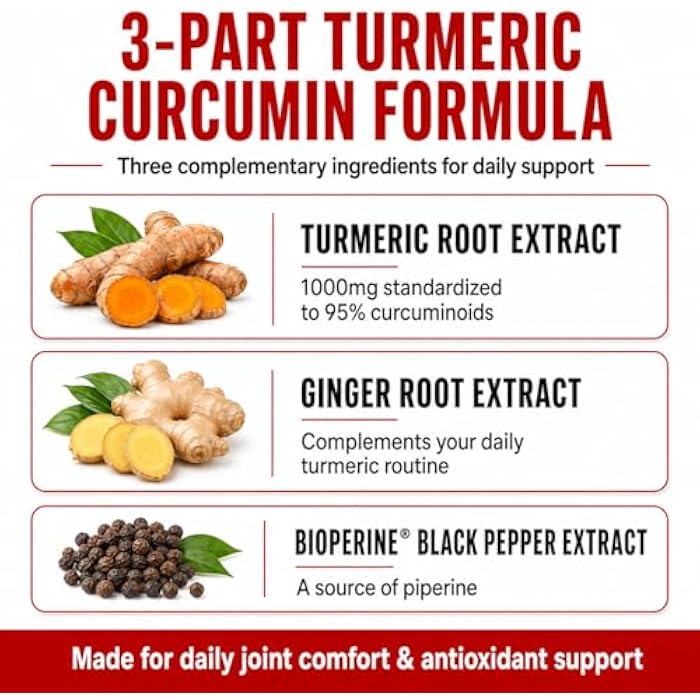 Balance ONE Turmeric Extract 1000mg - Turmeric Curcumin Supplement with 95% Curcuminoids, Black Pepper Piperine & Ginger - Joint Comfort & Antioxidant Support - Image 3