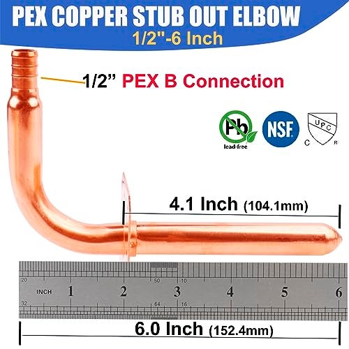 WHK 10 Packs 1/2 Inch Copper PEX Stub Out Pex-B Copper Stub Out Elbow with Wall Flange with Wall Flange 1/2" x 6" - Image 2