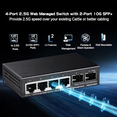 Binardat 4 Port 25G Web Managed Switch with 2x10G SFP Slot UltraMini Size Support TrunkLACPVLANQOS Metal MultiGigabit DesktopWallmount Network Switch - Image 3