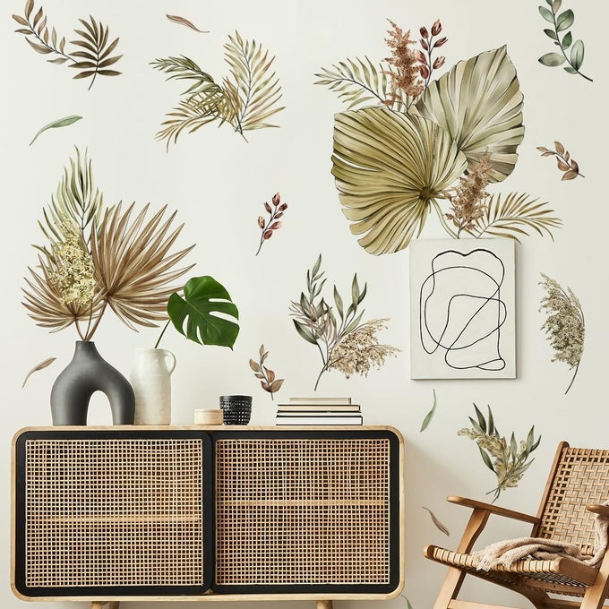 WALL DECALS BOHO PALM LEAF WALL STICKERS REMOVABLE TROPICAL PALM LEAVES WALL ART DECALS FOR BEDROOM LIVING ROOM SOFA TV BACKGROUND HOME WALL DECOR