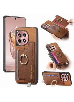 erorex For OnePlus Ace 3 5G / 12R 5G Retro Magsafe Cross Leather Ring Holder Card Bag Phone Case(Brown) 