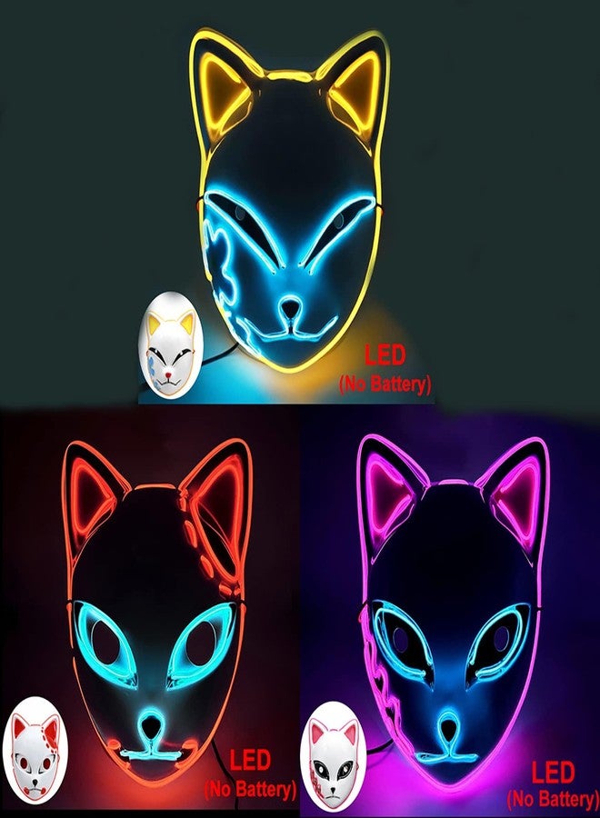 قناع ثعلب فاروتو الشيطاني المضيء بتقنية LED، 3 قطع، أقنعة أنمي متوهجة على شكل ثعلب، زي تنكري للهالوين، دعائم حفلات تنكرية - Image 4