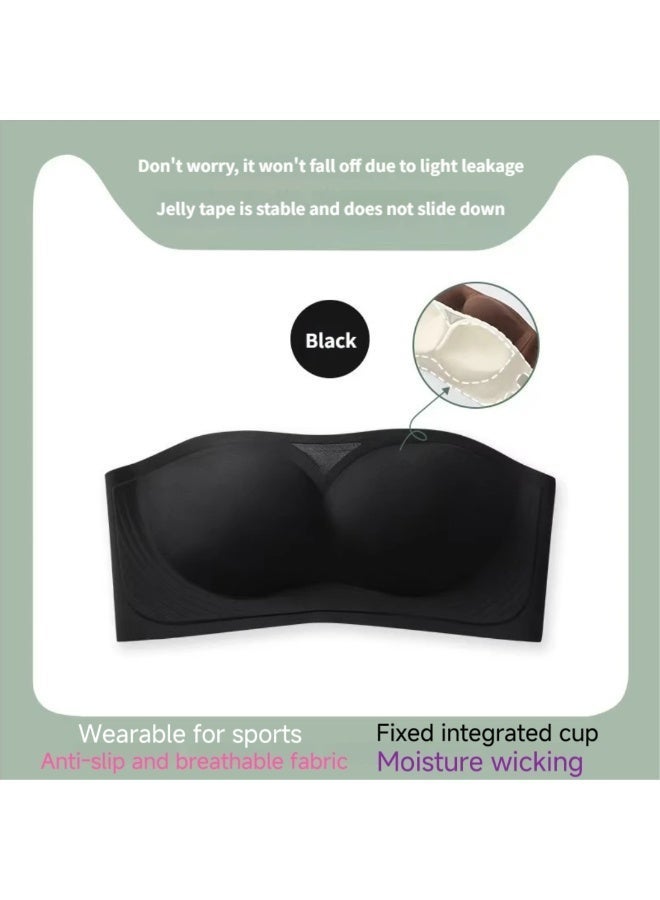 Women's wire-free, strapless, push-up bra; non-slip, wire-free, supportive, padded bra; seamless, comfortable tubular bra; 7A antibacterial, anti-sagging, seamless shaping underwear (black). - Image 1