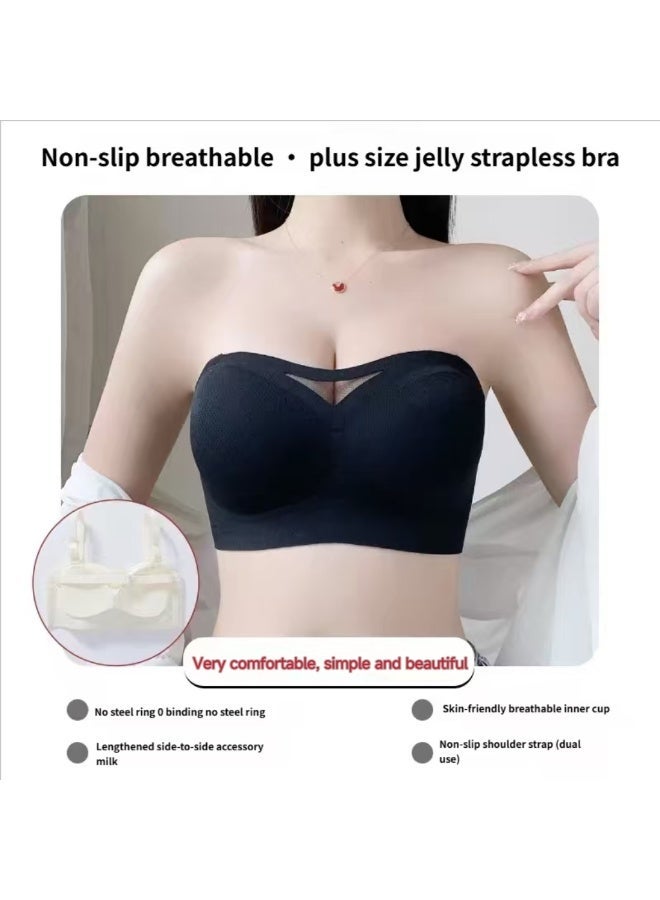 Women's wire-free, strapless, push-up bra; non-slip, wire-free, supportive, padded bra; seamless, comfortable tubular bra; 7A antibacterial, anti-sagging, seamless shaping underwear (black). - Image 2