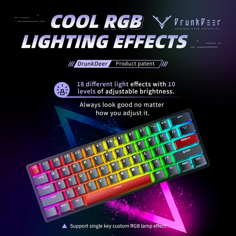DrunkDeer G60 Rapid Trigger Mechanical Gaming Keyboard TKL Magnetic Switch Keyboard RGB PBT Keycaps Compact 60% 61Keys USB Wired，Black - Image 2
