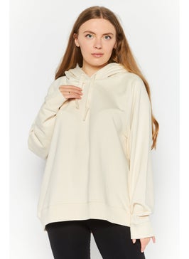 Women Hooded Plain Sweatshirts, Beige