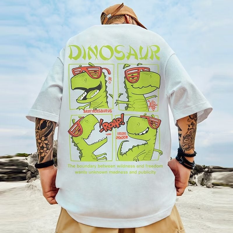 Niche Green Cartoon Dinosaur Printed T-Shirt Loose Fashion T-Shirt Summer Short Sleeve Boys Half Sleeve - Image 2