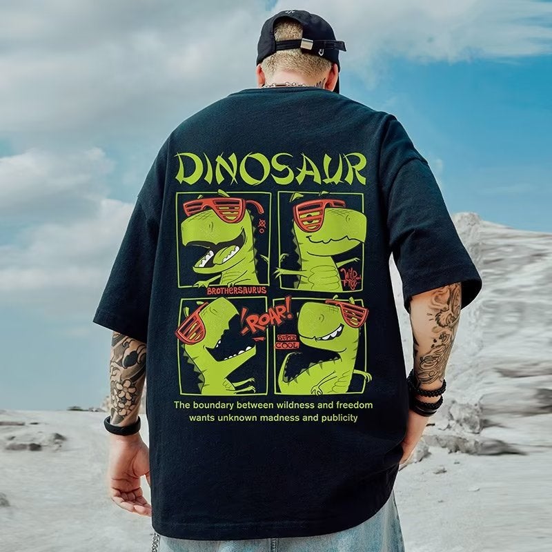 Niche Green Cartoon Dinosaur Printed T-Shirt Loose Fashion T-Shirt Summer Short Sleeve Boys Half Sleeve - Image 3