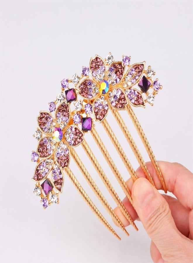 Sankuwen Women Rhinestone Inlaid Flower Hair Comb Hairpin Barrette Accessory,Also Perfect Mother's Day Gifts for Mom (Purple) - Image 2