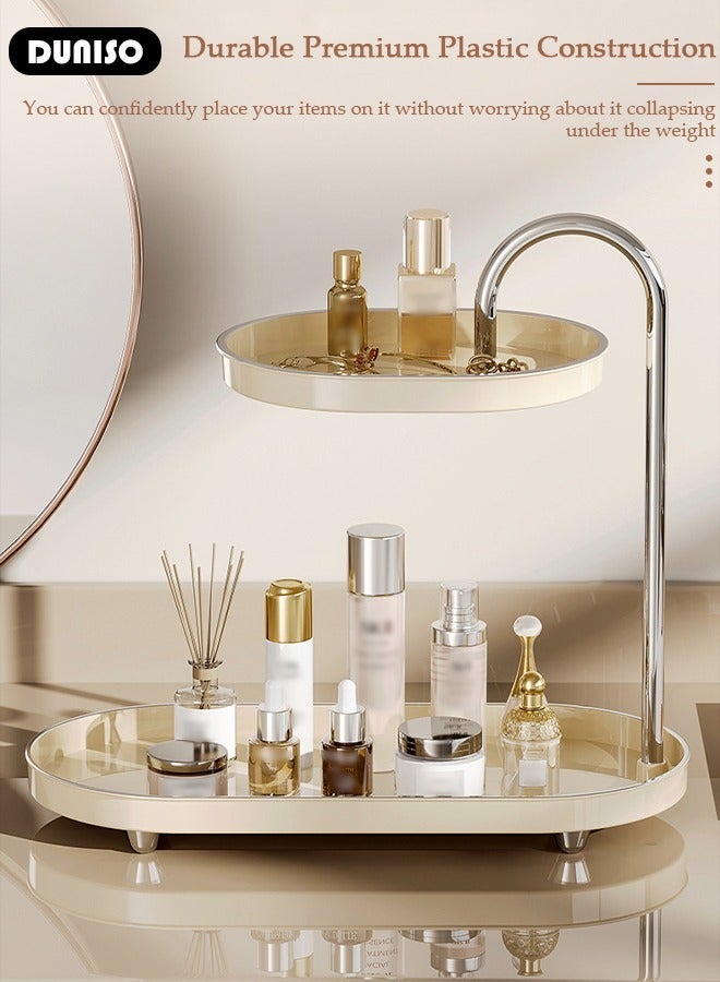 DUNISO 2 Tier Bathroom Countertop Organizer, Multifunction Vanity Storage Tray with Metal Handle, Jewelry & Cosmetics Display Stand, Simple Design Storage Rack, Counter Trays for Bathroom, Kithen, Vanity, Porch - Image 5