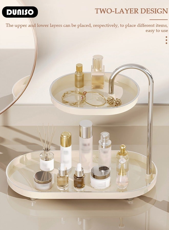DUNISO 2 Tier Bathroom Countertop Organizer, Multifunction Vanity Storage Tray with Metal Handle, Jewelry & Cosmetics Display Stand, Simple Design Storage Rack, Counter Trays for Bathroom, Kithen, Vanity, Porch - Image 2