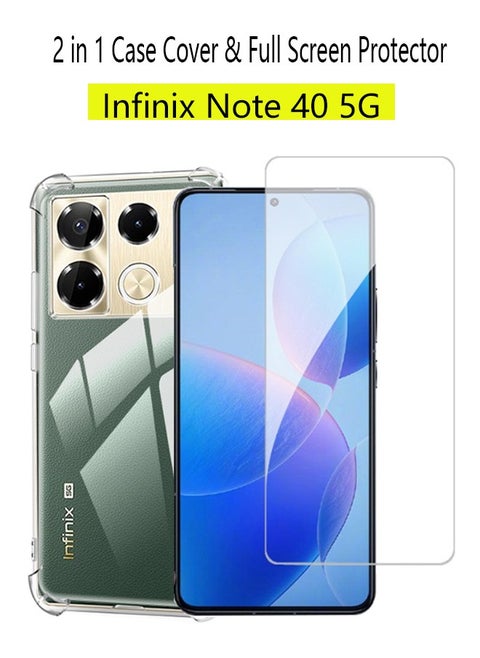 2 in 1 Infinix Note 40 5G Phone Case Cover & Screen Protector - Shockproof Clear Slim TPU Protective Phone Cover & Full Coverage Delicate Touch Tempered Glass Screen Protector for Infinix Note 40 5G