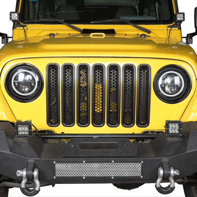 V8 GOD Front Grill Insert Mesh Grille Guards for Jeep TJ Wrangler 1997-2006 - Black, 7PCS - Image 5