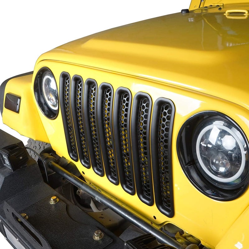 V8 GOD Front Grill Insert Mesh Grille Guards for Jeep TJ Wrangler 1997-2006 - Black, 7PCS - Image 3