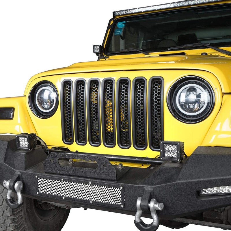 V8 GOD Front Grill Insert Mesh Grille Guards for Jeep TJ Wrangler 1997-2006 - Black, 7PCS - Image 2