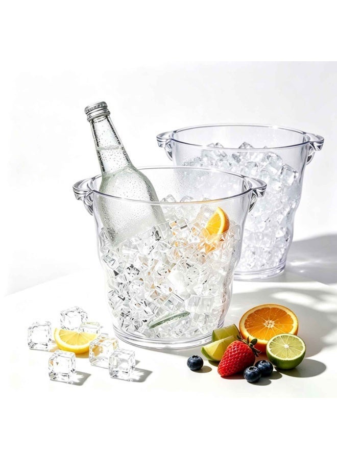 2pcs,Ice Bucket,4 Liter Plastic Champagne Bucket Chiller, Thick Clear Beverage Tubs with Handle, Thick Cooler Bucket for Bar, Home, Parties, for Juice or Soda Bottles,Summer Essentials - Image 1