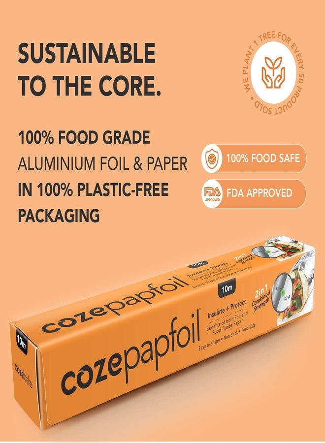 COZE ورق تغليف الطعام Coze Papfoil (طول 10 أمتار) 2 في 1: ورق ألومنيوم وورق تغليف طعام | يحمي ويعزل الطعام | عبوة من لفتين | آمن للاستخدام في الميكروويف بنسبة 100% حتى 220 درجة مئوية | آمن تمامًا للطعام، معتمد من إدارة الغذاء والدواء الأمريكية - Image 4