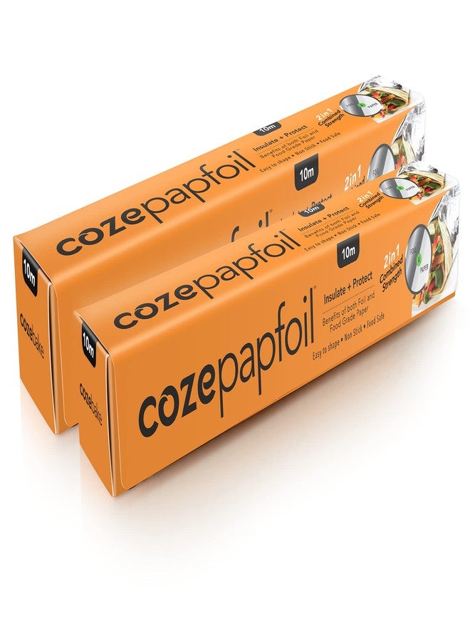 COZE ورق تغليف الطعام Coze Papfoil (طول 10 أمتار) 2 في 1: ورق ألومنيوم وورق تغليف طعام | يحمي ويعزل الطعام | عبوة من لفتين | آمن للاستخدام في الميكروويف بنسبة 100% حتى 220 درجة مئوية | آمن تمامًا للطعام، معتمد من إدارة الغذاء والدواء الأمريكية - Image 1